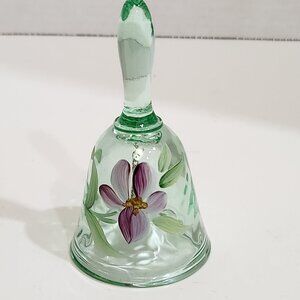 2005 100 yr Vintage Fenton Hand Blown Green Hand Painted Floral Purple Flowers G